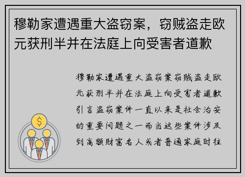 穆勒家遭遇重大盗窃案，窃贼盗走欧元获刑半并在法庭上向受害者道歉