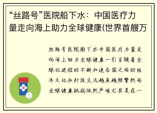 “丝路号”医院船下水：中国医疗力量走向海上助力全球健康(世界首艘万吨级医院船)