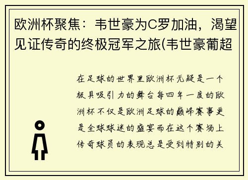 欧洲杯聚焦：韦世豪为C罗加油，渴望见证传奇的终极冠军之旅(韦世豪葡超集锦)